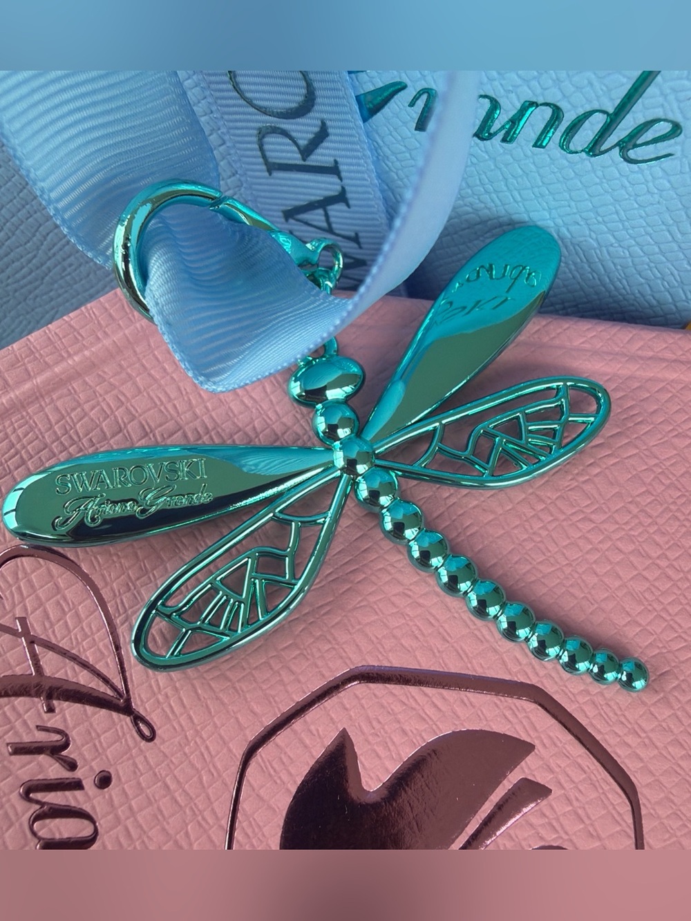 Swarovski teal dragonfly keyring pendant